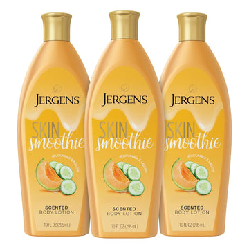 Jergens Skin Smoothie Body Lotion, Cucumber & Melon Scented Moisturizer, 24hr Hydration, Dye Free Formula, 10 Fl Oz (Pack of 3)