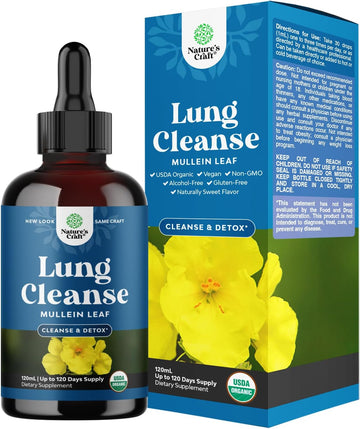 USDA Organic Mullein Leaf Drops - Herbal Lung Detox & Cleanse Marshmallow Root & Mullein Tincture Lung Support Supplement - Mullein Leaf Extract Respiratory Supplement for Sinus Immunity & Breathing