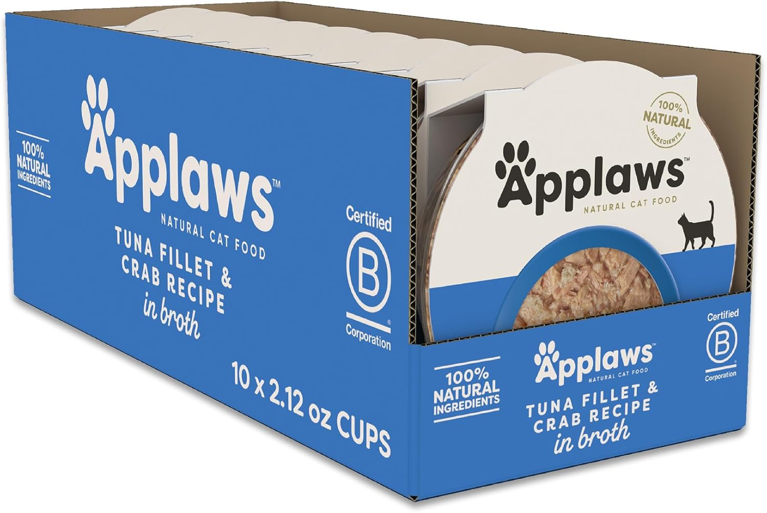 Applaws Natural Wet Cat Food In Broth, Limited Ingredient Cat Food Cups, Grain-Free Cat Food Pots, No Artificials, 100% Natural Ingredient Cat Food, Tuna Fillet & Shrimp In Broth (10 X 2.12 Oz Cups)