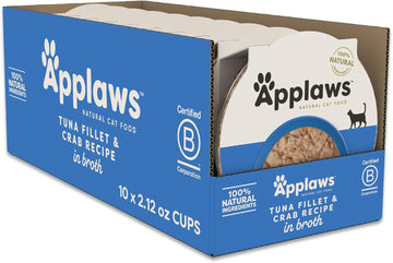 Applaws Natural Wet Cat Food In Broth, Limited Ingredient Cat Food Cups, Grain-Free, Cat Food Pots, No Artificials, 100% Natural Ingredient Cat Food, Chicken Breast & Tuna In Broth (10 X 2.12 Oz Cups)