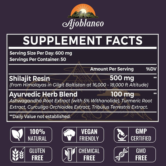 Ajoblanco 600mg Shilajit Pure Himalayan Organic Shilajit Resin - Himal