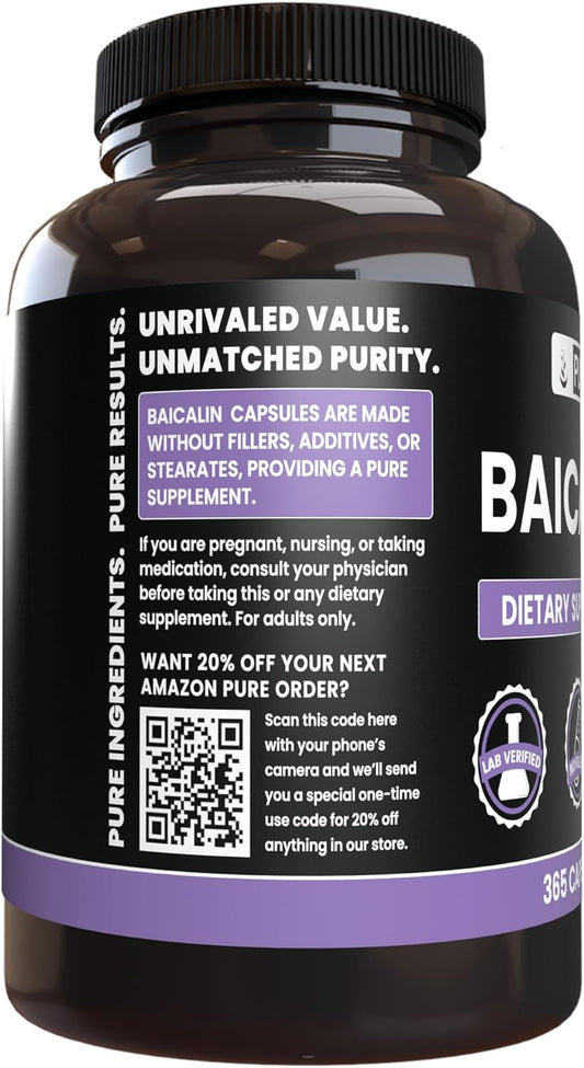Pure Original Ingredients Skullcap Extract (365 Capsules), Baicalin, No Magnesium Or Rice Fillers, Always Pure, Lab Verified