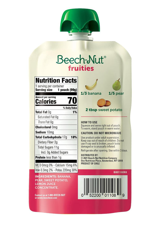 Beech-Nut Baby Food Pouches, Banana Pear Sweet Potato Fruit Puree Baby & Toddler Food, 3.5 Oz (12 Pack)