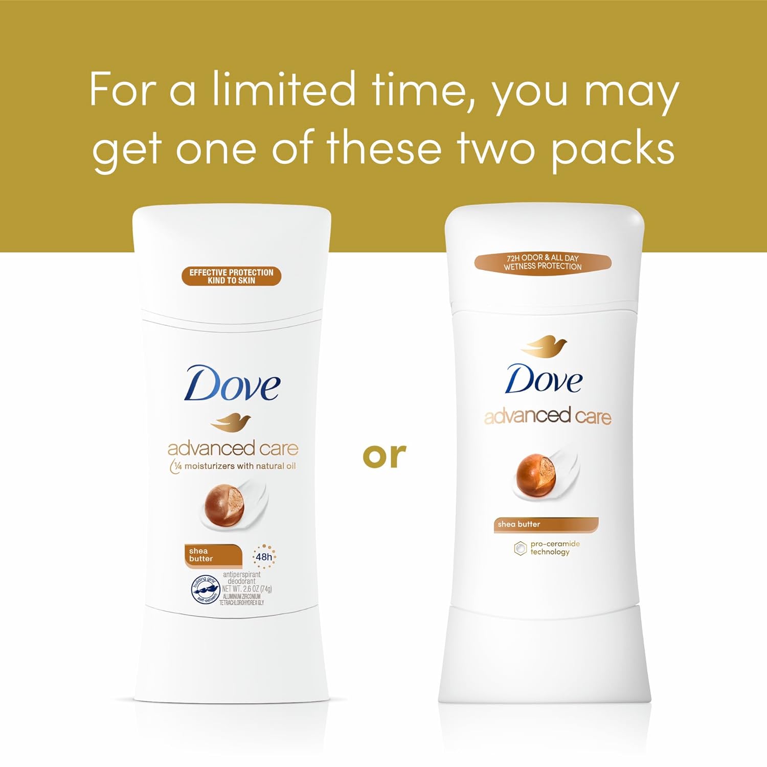 Dove Advanced Care Antiperspirant Deodorant Stick Shea Butter 4 ct with Pro ceramide technology for helping skin barrier repair after shaving 72 hour odor control sweat protection stick 2.6 oz : Beauty & Personal Care