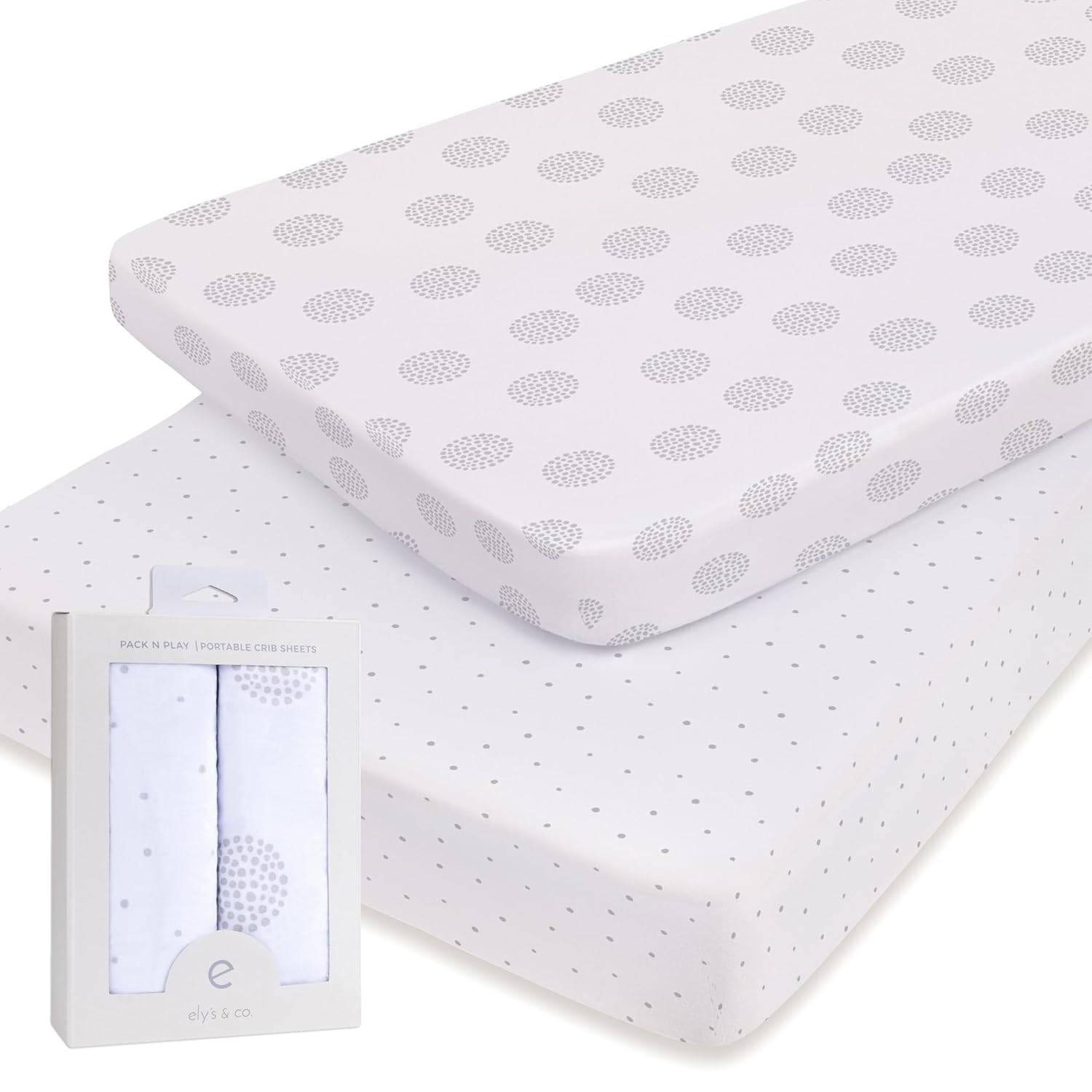 Ely'S & Co. Pack N Play,Playard,Portable Crib Sheet 2-Pack Combed Jersey Cotton For Baby Boy Or Baby Girl (Grey Dottie)