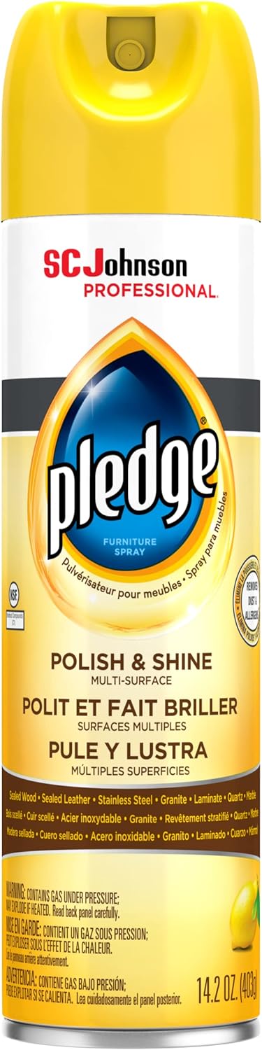 Pledge Polish and Shine for Wood Furniture and More, Lemon, White, 14.2 Oz (Pack of 6)