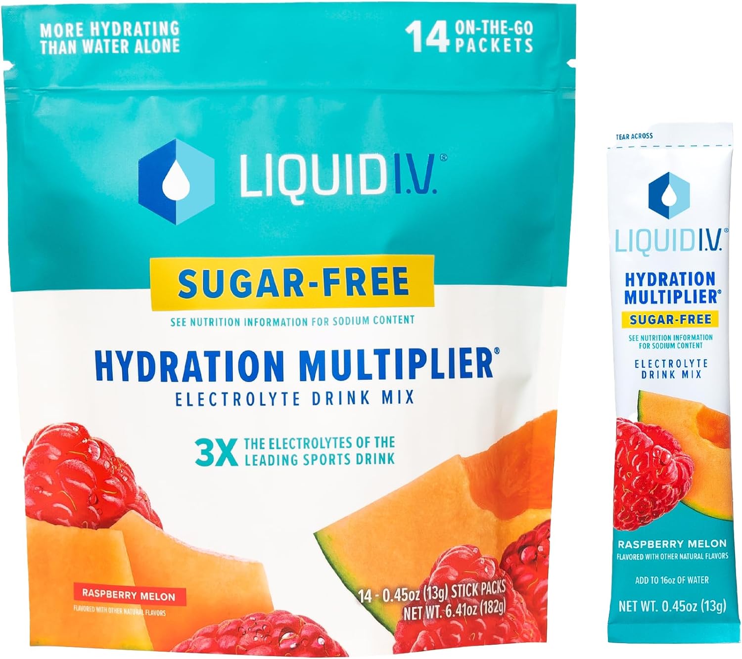 Liquid I.V. Sugar-Free Hydration Multiplier - Raspberry Melon ? Hydration Powder Packets | Electrolyte Drink Mix | Easy Open Single-Serving Servings | Non-GMO | 1 Pack (14 Servings)