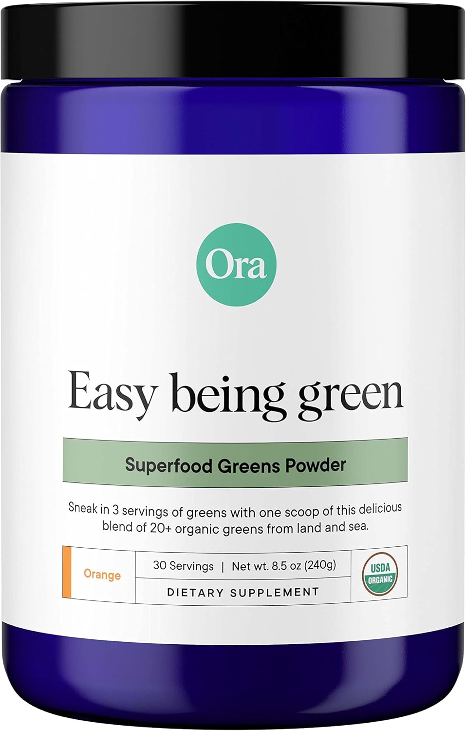 Ora Organic Greens Powder - Vegan, Gluten-Free, Organic Super Greens Drink For Energy And Detox | Antioxidants & Adaptogenic Herbs | 20+ Superfood Greens Blend - Citrus Flavor, 30 Servings