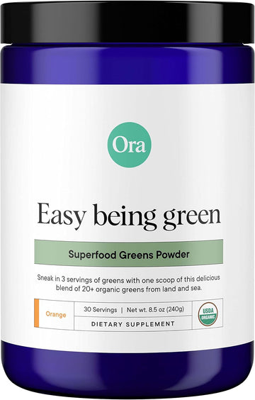 Ora Organic Greens Powder - Vegan, Gluten-Free, Organic Super Greens Drink For Energy And Detox | Antioxidants & Adaptogenic Herbs | 20+ Superfood Greens Blend - Citrus Flavor, 30 Servings