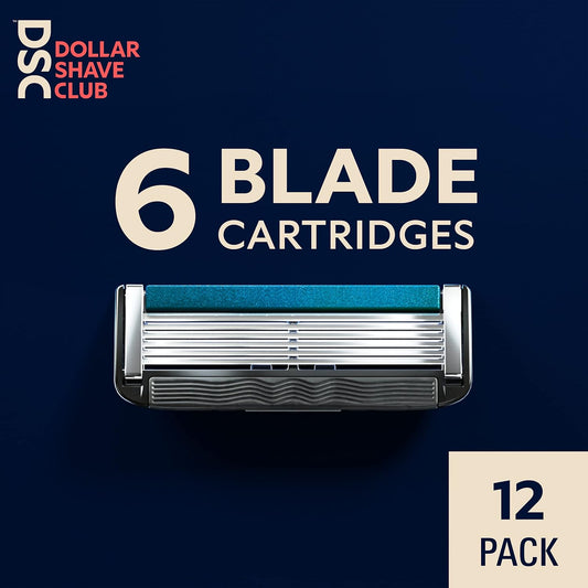 Dollar Shave Club | 6-Blade Club Razor Refill Cartridges, 12 Count | Precision Cut Stainless Steel Blades With A Built-In Trimmer Blade On The Back, Designed For An Extra Close Shave, Silver/Blue