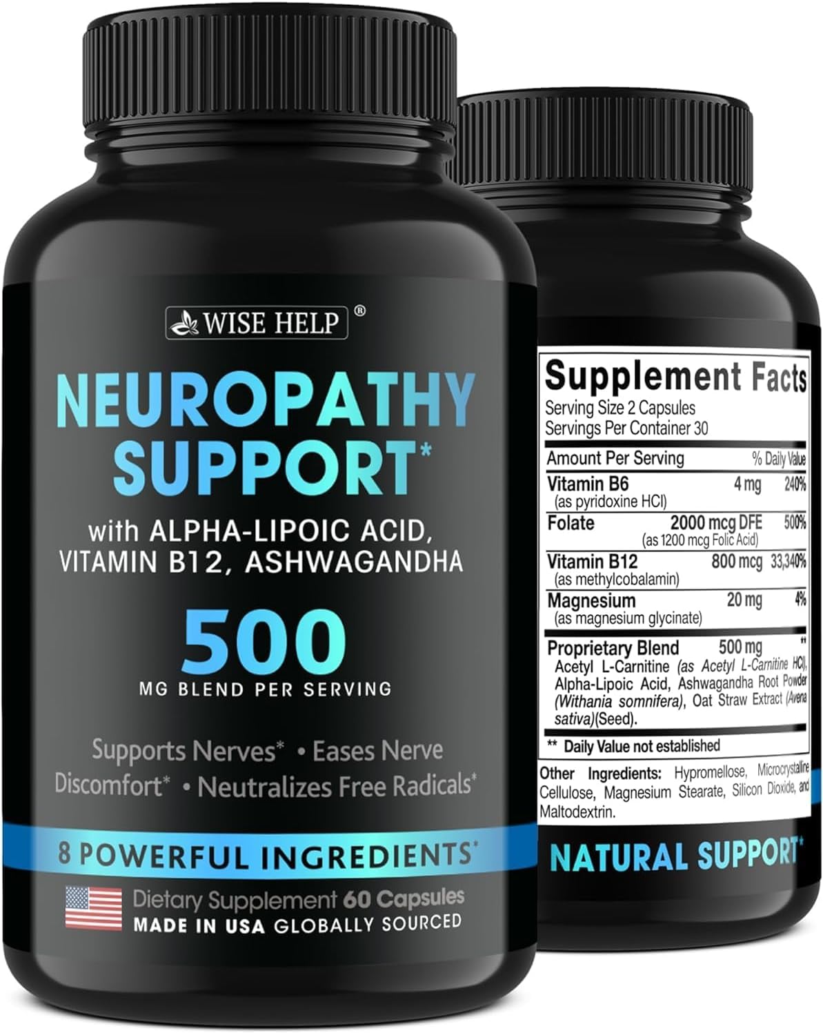 Neuropathy Support Natural Nerve Discomfort Relief - Made In Usa - Nerve Antioxidant For Trigeminal Neuralgia, Diabetic & Peripheral Neuropathy - Hands, Neck, Feet & Toes Treatment Formula - 60 Caps