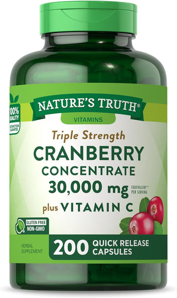 Nature'S Truth Cranberry Concentrate Plus Vitamin C Pills | 30,000Mg | 200 Quick Release Capsules | Non-Gmo & Gluten Free Supplement