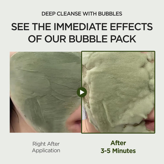 P.Calm Holy Basil Bubble Deep Mask 90G | Korean Pore Clearing Wash Off Mask | Blackhead & Sebum Care For Sensitive Skin