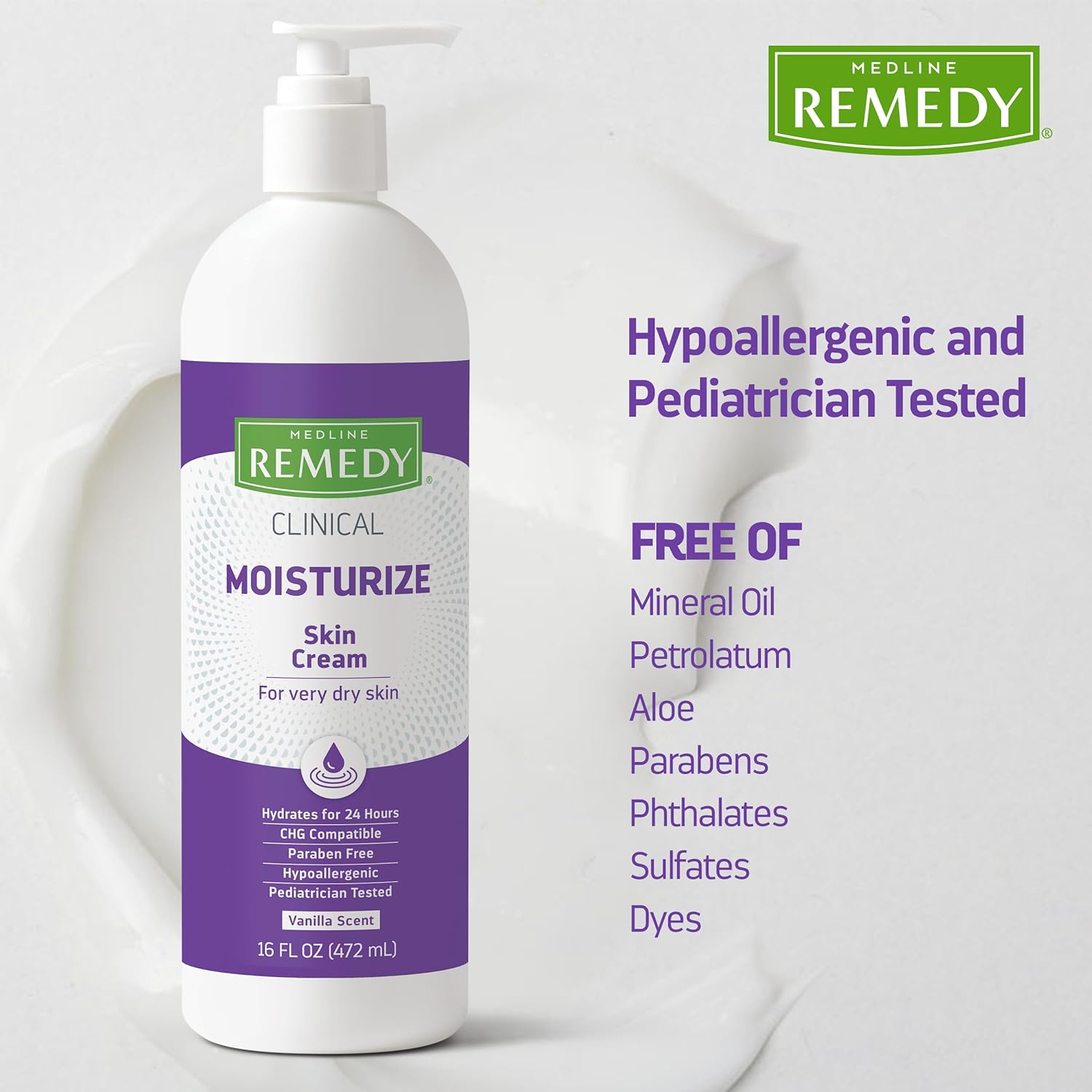 Medline Remedy Clinical Skin Cream, Vanilla Scent (16 Fl Oz), Moisturizing Face And Body Cream For All Ages, Paraben & Sulfate Free, Quick Absorbent Formula, Hypoallergenic Skin Moisturizer: Facial Moisturizers: Industrial & Scientific