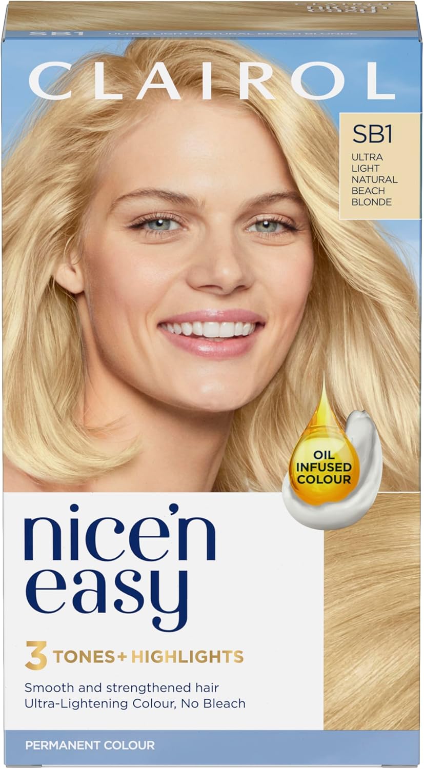 Clairol Nice'N Easy Crème, Natural Looking Oil Infused Permanent Hair Dye, Sb1 Ultra Light Natural Beach Blonde (Packing May Vary)