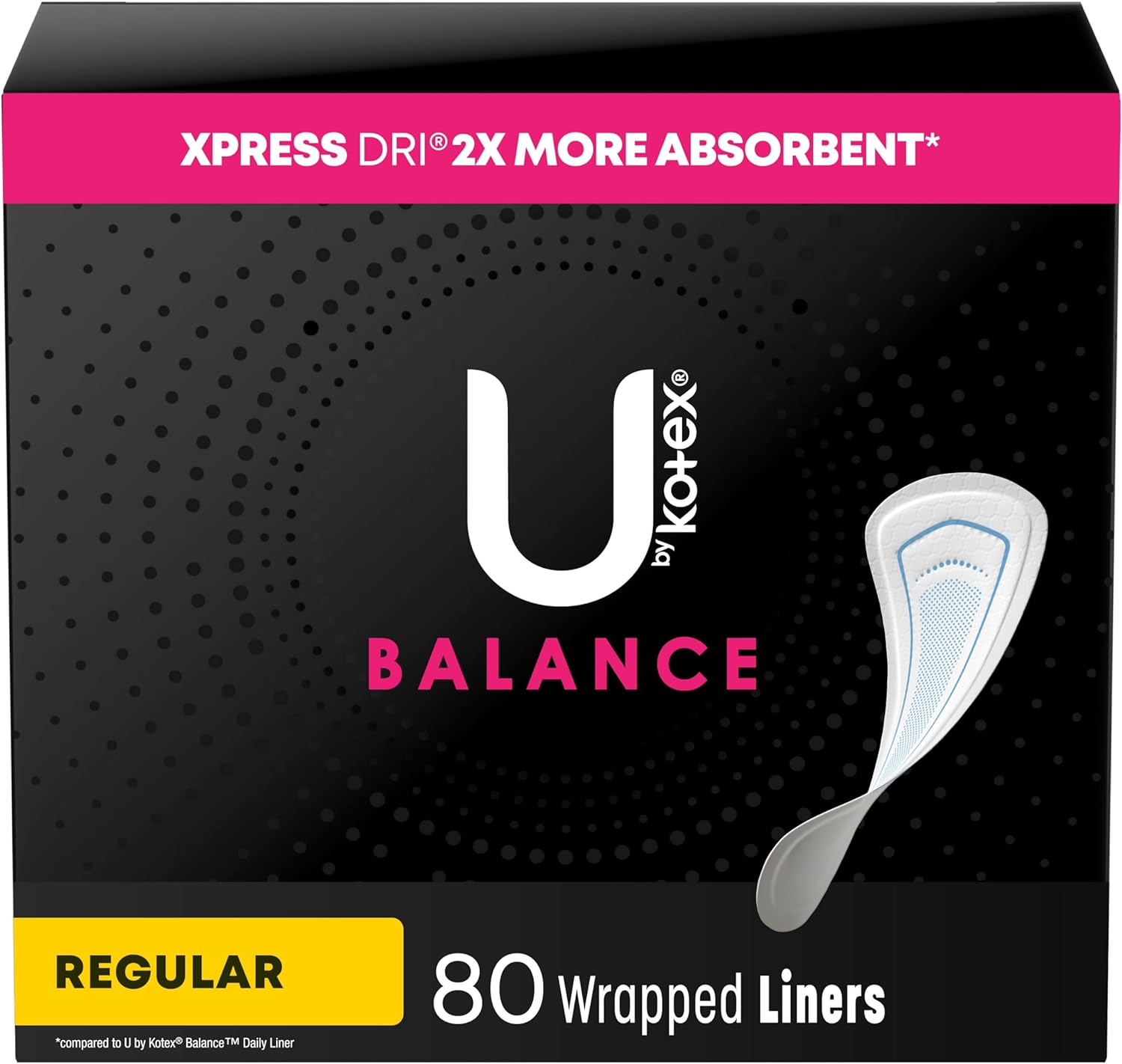 U By Kotex Balance Wrapped Panty Liners, Regular Length, 80 Count (Packaging May Vary)