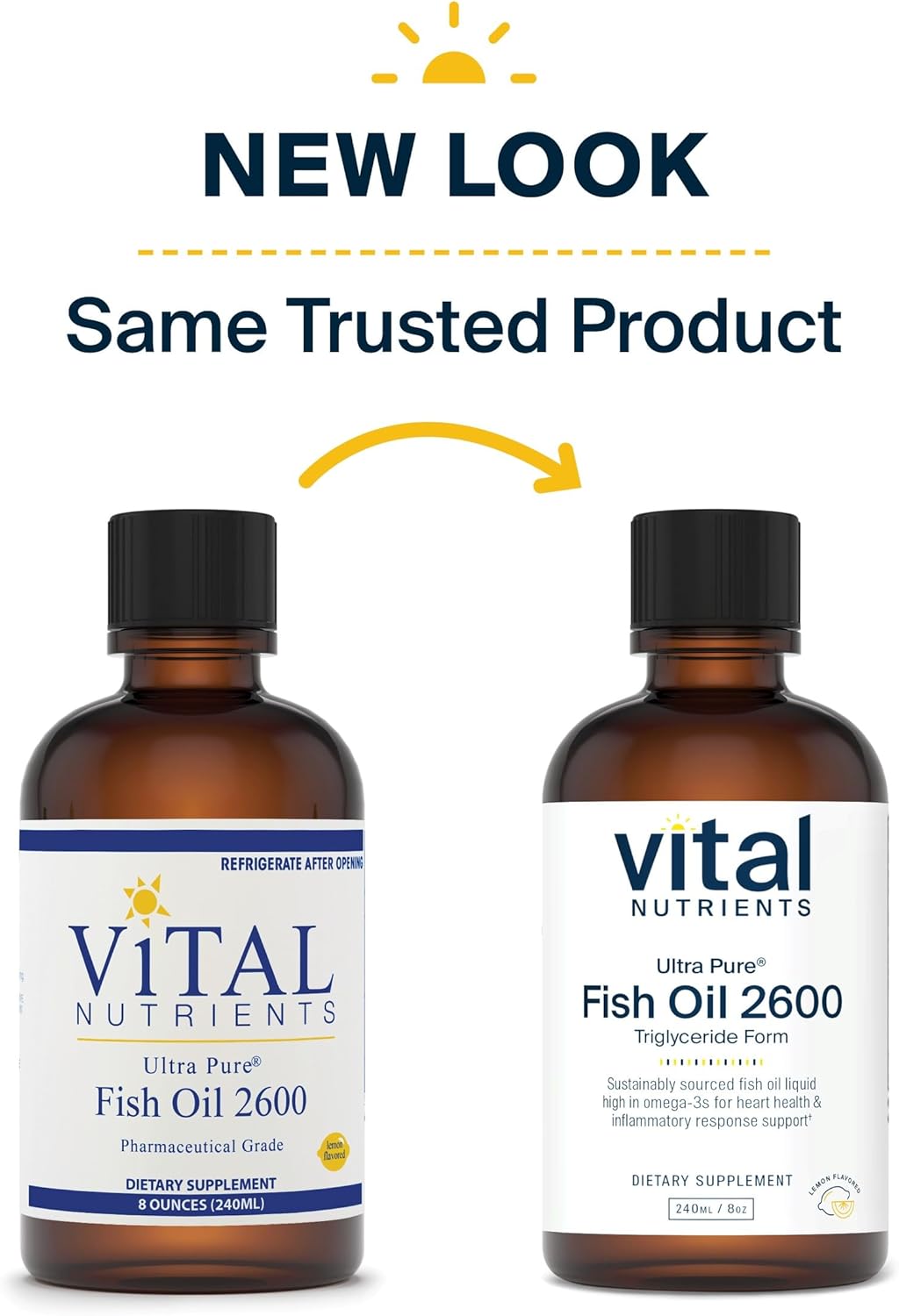 Vital Nutrients - Ultra Pure Fish Oil 2600 (Pharmaceutical Grade) - Hi-Potency Deep Sea Liquid Fish Oil, Cardiovascular Support, Natural Lemon Flavor - 8 Fl Oz per Bottle : Health & Household