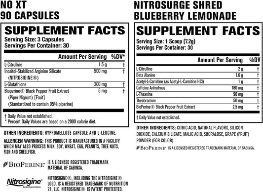 Jacked Factory Nitrosurge Shred Thermogenic Pre-Workout In Blueberry Lemonade & N.O. Xt Nitric Oxide Booster For Men & Women