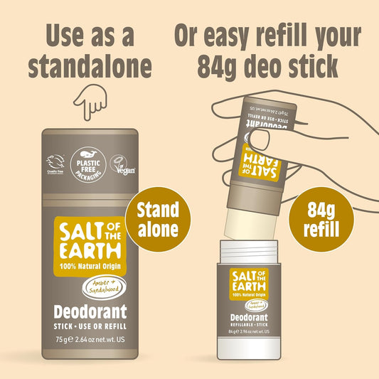 Salt Of The Earth - Refillable Natural Deodorant Stick - Neroli & Orange - Aluminium Free With Natural Origin Ingredients, Vegan & Long Lasting Protection, Uk Made For Women, Men & Kids - 84G