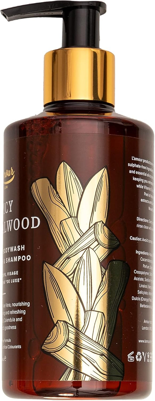 L'Amour Natural | Spicy Sandalwood | Luxury Face Wash, Body Wash & Shampoo | Essential Oils | Sulphate Free | Gentle For Dry And Sensitive Skin | 250Ml