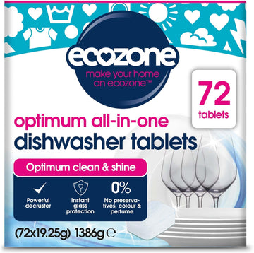 Ecozone Optimum All In One Dishwasher Tablets Bulk Buy X 72, Dishwashing Tablets With Salt, Rinse Aid & Extra Dry Effect, Powerful Degreaser & Dish Washer Tabs, Eco Conscious & Gentle On Appliances