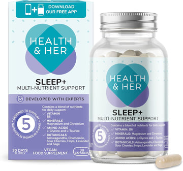 Health & Her Sleep+ Supplements For Women - Women'S Multivitamin With Lavender, Chamomile & Magnesium - Vegan, Gluten-Free - 2 Month Supply, 60 Capsules