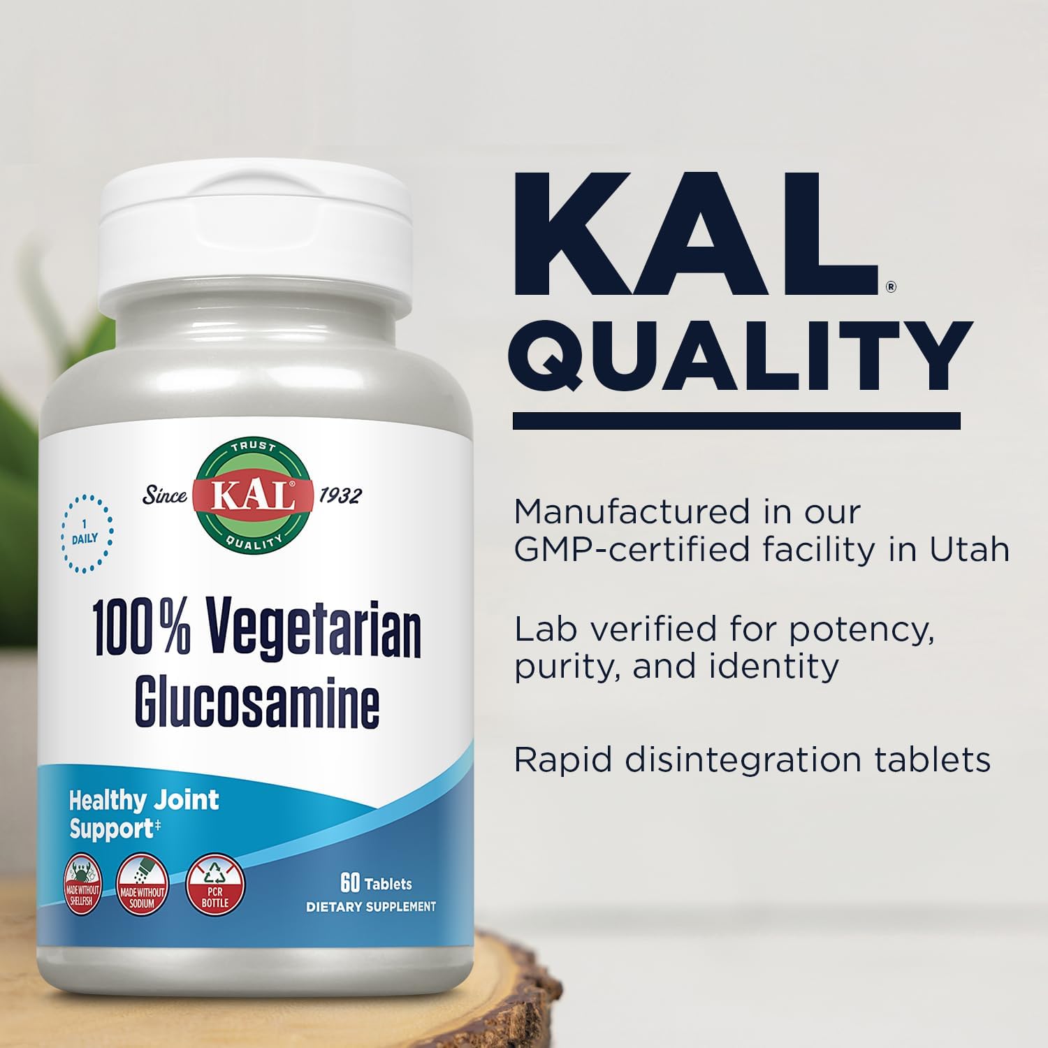 KAL 100% Vegetarian Glucosamine 1000 mg, Joint Health Supplement with Vegan Glucosamine HCl, Joint Support for Comfort and Mobility, Made Without Shellfish, 60-Day Guarantee, 60 Servings, 60 Tablets : Health & Household