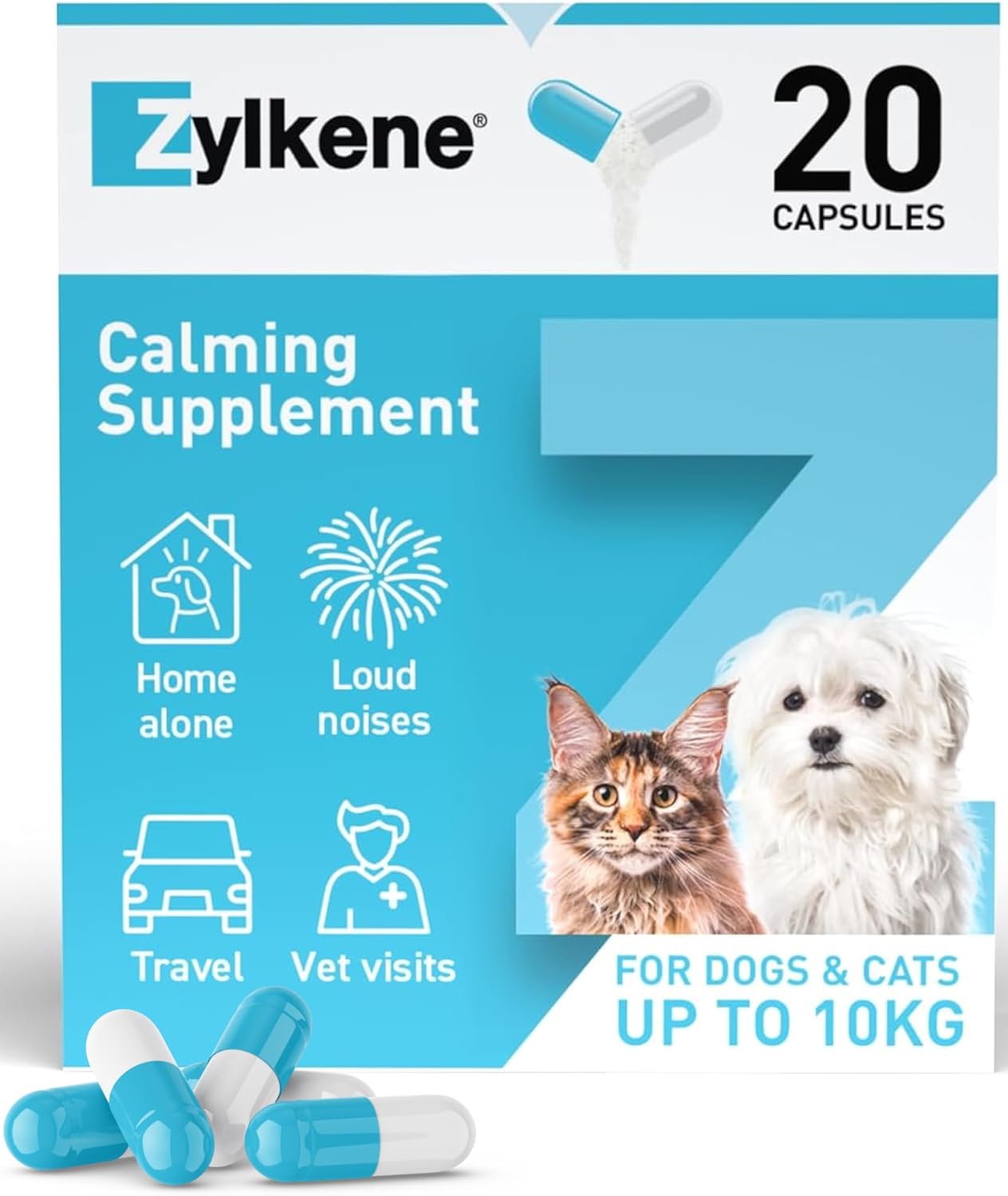 Zylkene Calming Supplements For Large Dogs (15 To 60Kg) 450Mg | Helps Ease Pet Anxiety | Helps Pets Cope With Short-Term Challenging Situations | Easily Administered | 20 Capsules