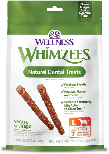 Whimzees Natural Grain Free Daily Dental Long Lasting Dog Treats, Veggie Sausage, Large, Bag Of 7