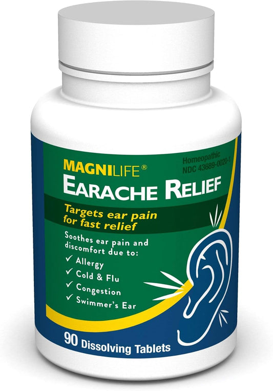 Magnilife Earache Relief, Fast-Acting Natural Relief For Swimmers Ear, Pain And Discomfort From Allergies, Cold And Flu - 90 Quick Dissolve Tablets