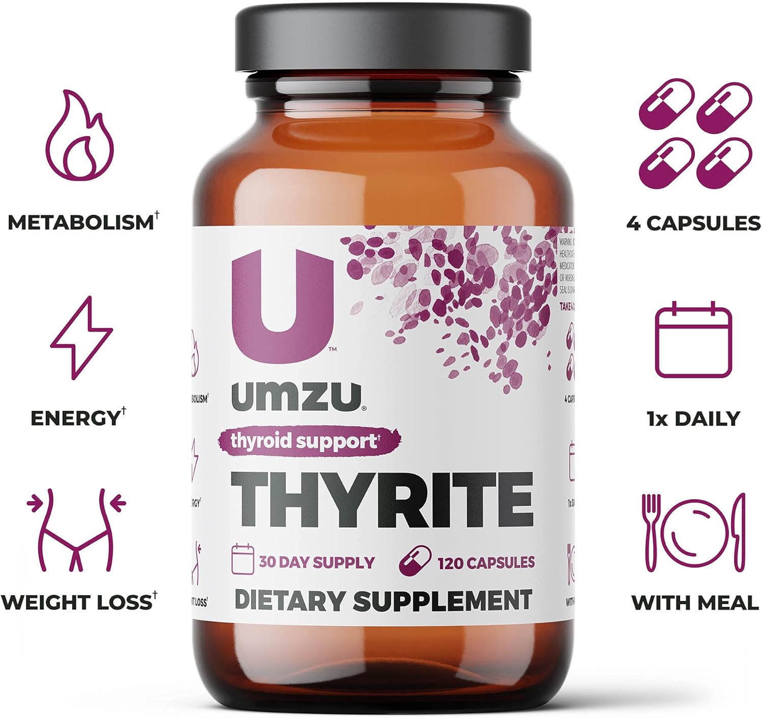 UMZU Thyrite Thyroid Support Supplement | Magnesium, Zinc, Copper, Iodine & Selenium | Healthy Metabolism, Sustained Energy & Weight Management | Thyroid Complex Aid (30 Day Supply | 120 Capsules) : Health & Household