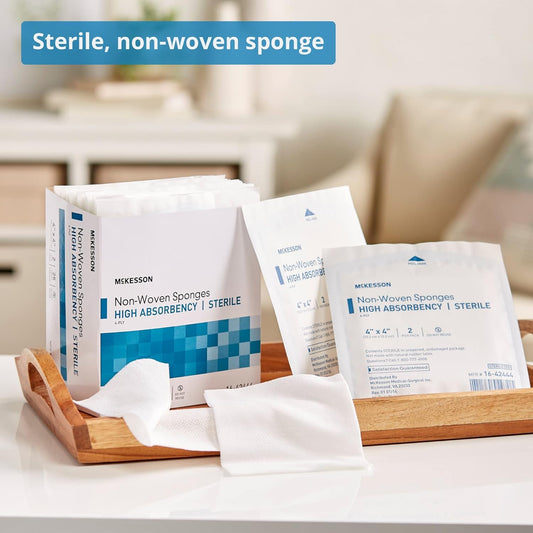 Mckesson Non-Woven Sponges, Sterile, 4-Ply, High Absorbency, Polyester/Rayon, 4 In X 4 In, 2 Per Pack, 600 Packs, 1200 Total