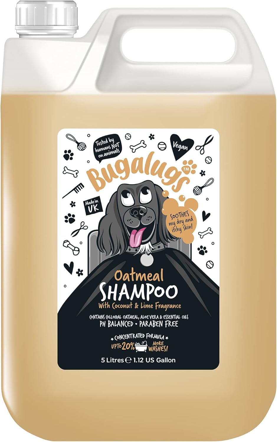 BUGALUGS Oatmeal & Aloe Vera Dog Shampoo dog grooming shampoo products for smelly dogs with fragrance, oatmeal puppy shampoo, professional Vegan pet shampoo & conditioner (5 Litre)?BSHCL5L