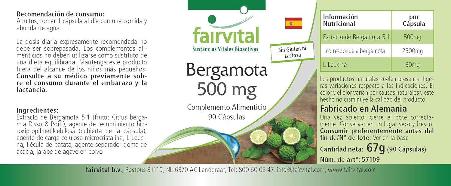 Fairvital | Bergamot extract 500 mg - 90 capsules - 5 times concentrated extract from 2500 mg bergamot - Highly dosed - 100% vegan - Quality tested - Made in Germany : Amazon.co.uk: Health & Personal Care