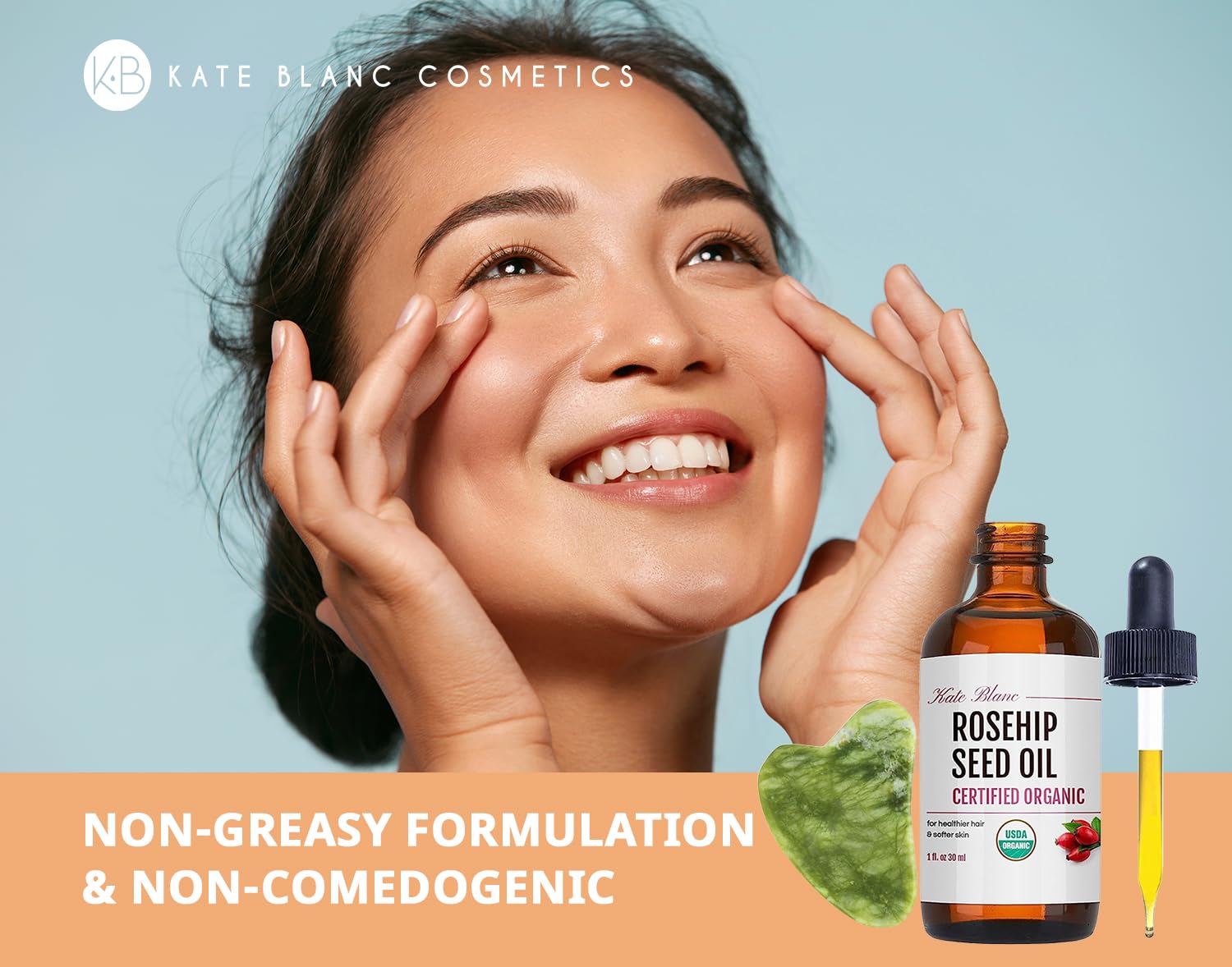 Kate Blanc Cosmetics Rosehip Oil For Face With Jade Gua Sha Stone (1Oz, Organic, Pure, Cold Pressed) Rosehip Seed Face Oil For Gua Sha Massage : Beauty & Personal Care