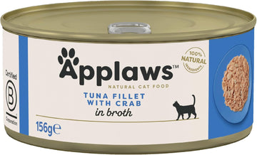 Applaws 100% Natural Adult Wet Cat Food, Tuna Fillet with Crab in Broth 156 g Tin (Pack of 24 Tins)?2026CE-A