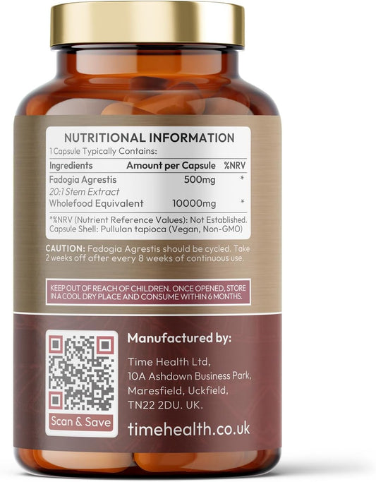 Fadogia Agrestis - High Strength - 2X Purity 20:1 Extract - 10,000Mg Equivalent - 60 X 500Mg Capsules - Lean Muscle Growth - Muscle Recovery - Athletic Performance - Uk Made - Gmp - No Additives