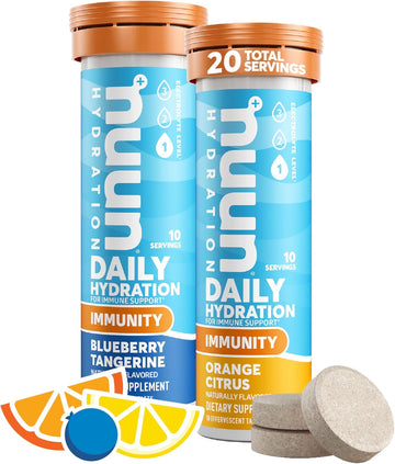 Nuun Hydration Immunity Electrolyte Tablets With 200Mg Vitamin C, Blueberry Tangerine And Orange Citrus Flavors, 2 Pack (20 Servings)