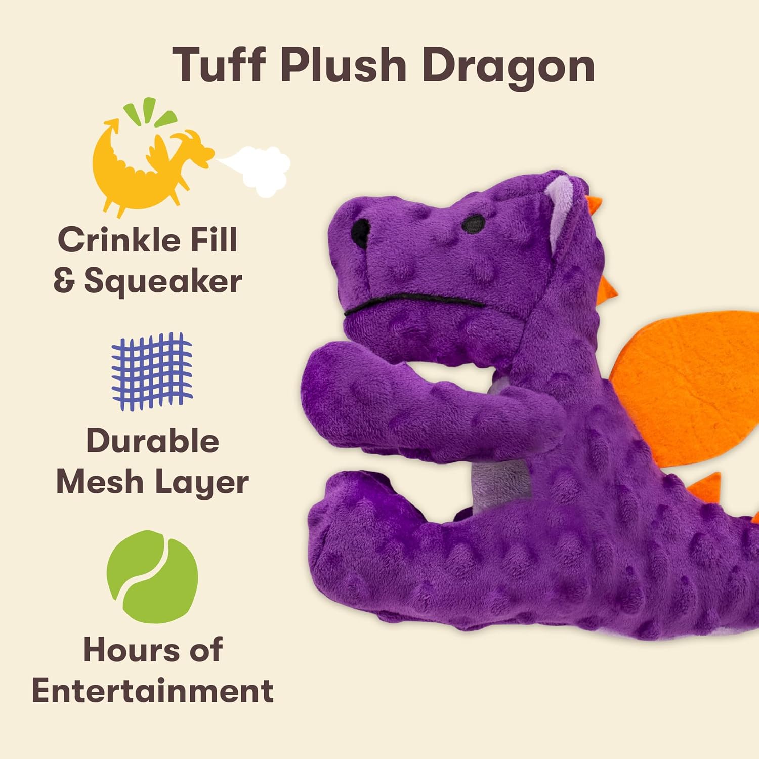 Pet 'n Shape Tuff Plush Dragon Dog Toy with Stuffing : Pet Supplies