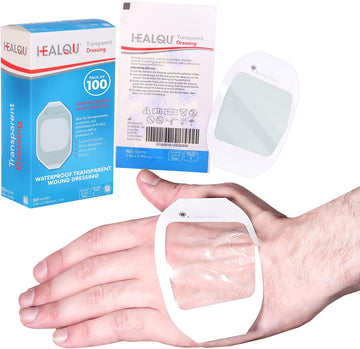 Transparent Film Dressing, 2 3/8" X2 3/4" Box Of 100 - Waterproof Wound Bandage Adhesive Patches, Post Surgical Shower Or Iv Shield, Tattoo Aftercare Bandage By Healqu