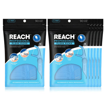 REACH Interdental Flosser Pick Floss Bundle | Acute angle for better reach | Dented for Better Grip , PFAS FREE | 90 Flossers (Pack of 6)