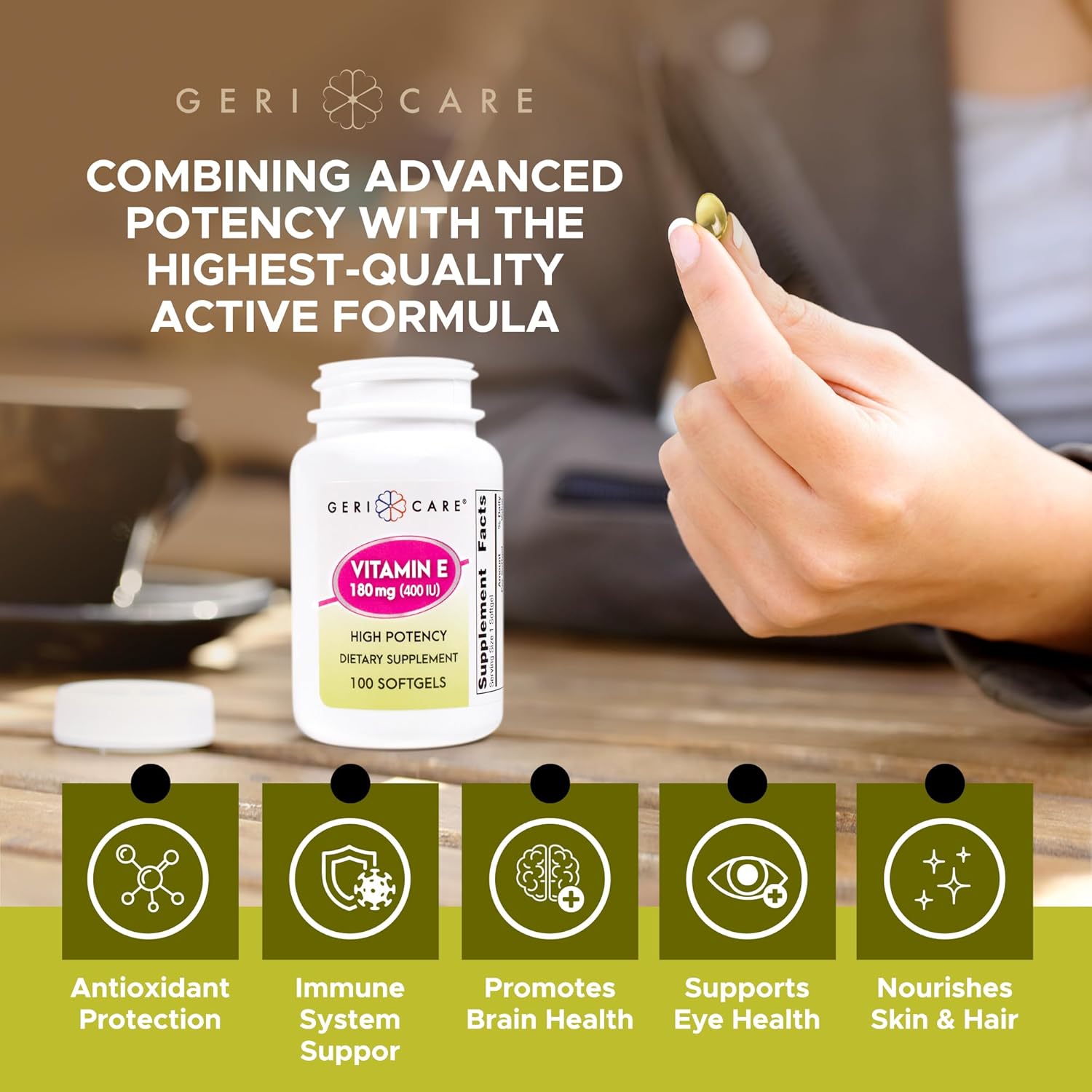 Gericare High-Potency Vitamin E Capsules – 400 Iu For Skin & Immune Support, 180Mg | 100 Count | Organic Vitamin E For Women And Men | Alternative To Nature Bounty & Solgar Vitamin E : Health & Household