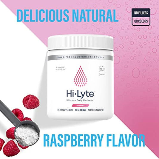 Hi-Lyte Raspberry Electrolyte Powder, Daily Hydration Supplement Drink Mix, 90 Servings | Sugar-Free, 0 Calories, 0 Carbs | No Maltodextrin. Gluten-Free | Supports Keto | Light Refreshing Flavor