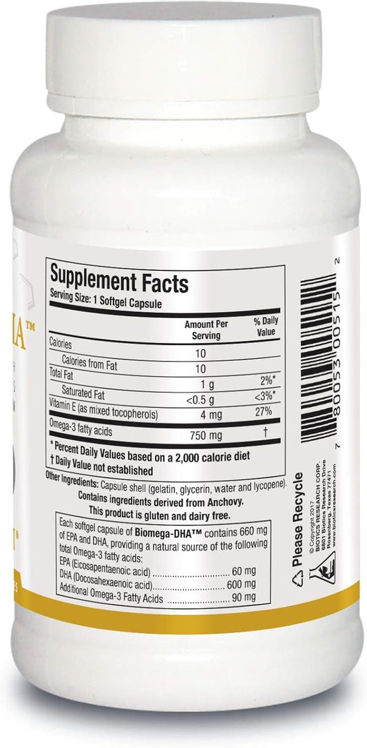 Biotics Research Biomega Dha Fish Oil, 600 Mg Dha, Supports Learning And Memory, Fetal Brain Vitamins, 90 Softgel Capsules