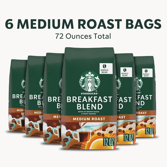 Starbucks Medium Roast Whole Bean Coffee — Breakfast Blend — 100% Arabica — 6 bags (12 oz. each)