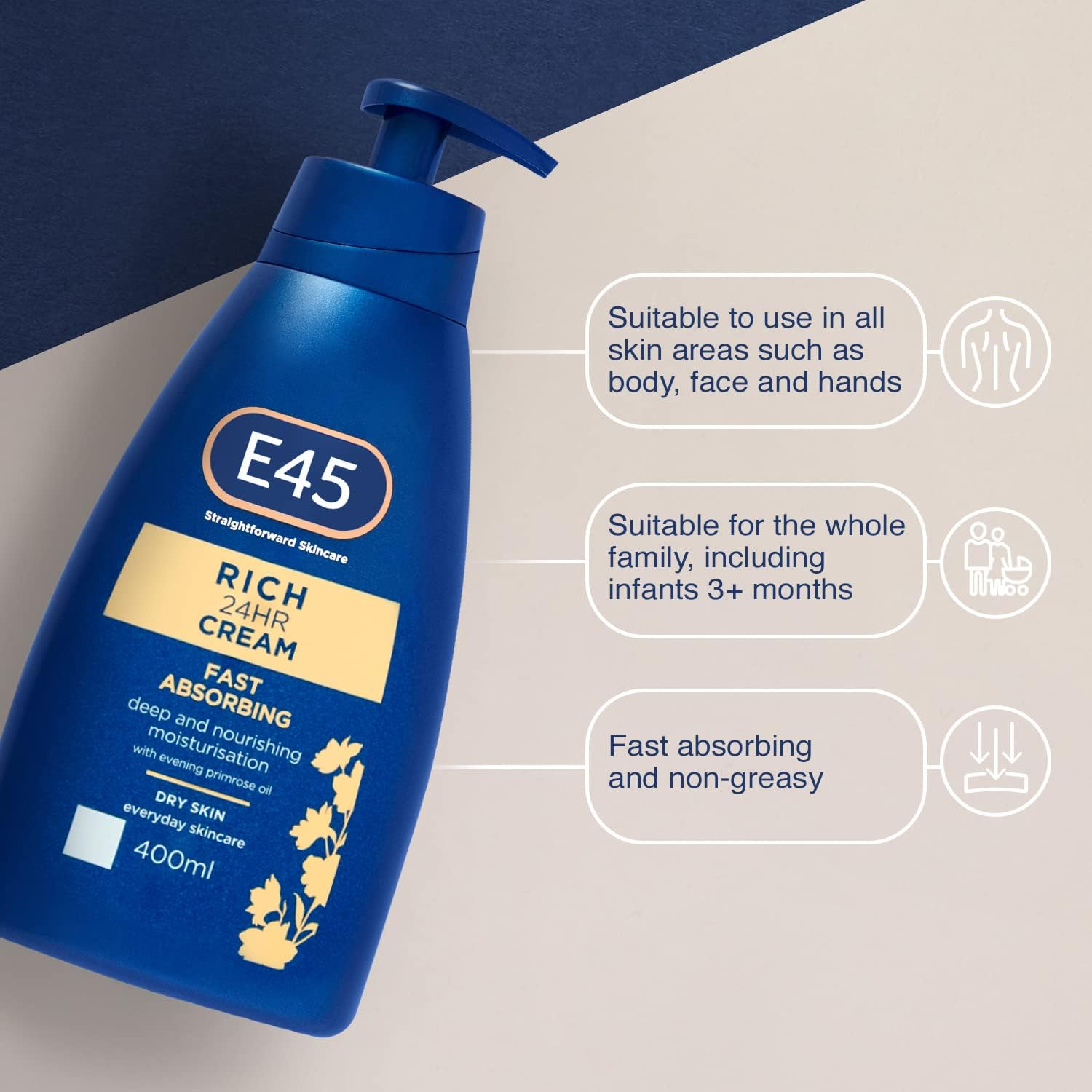 E45 Rich Cream 400 ml – E45 Cream with Evening Primrose Oil – Body Face Hand Cream for Long-Lasting Moisturisation and Soft Skin – Suitable for All Skin Types, even for Dry and Sensitive Skin : Amazon.co.uk: Beauty