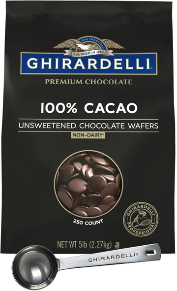 Ghirardelli 100% Unsweetened Wafers, 5lb bag with Ghirardelli Stamped Barista Spoon