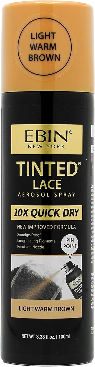Ebin New York Tinted Lace Spray 3.38Oz/ 100Ml - Light Warm Brown | Quick Drying, Water Resistant, No Residue, Even Application, Matching Skin Tone, Natural Look
