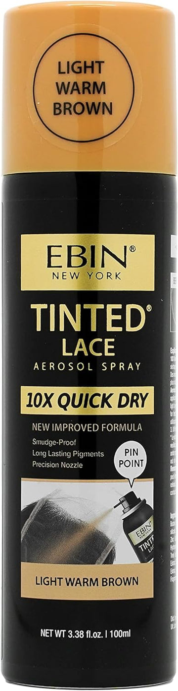 Ebin New York Tinted Lace Spray 3.38Oz/ 100Ml - Light Warm Brown | Quick Drying, Water Resistant, No Residue, Even Application, Matching Skin Tone, Natural Look