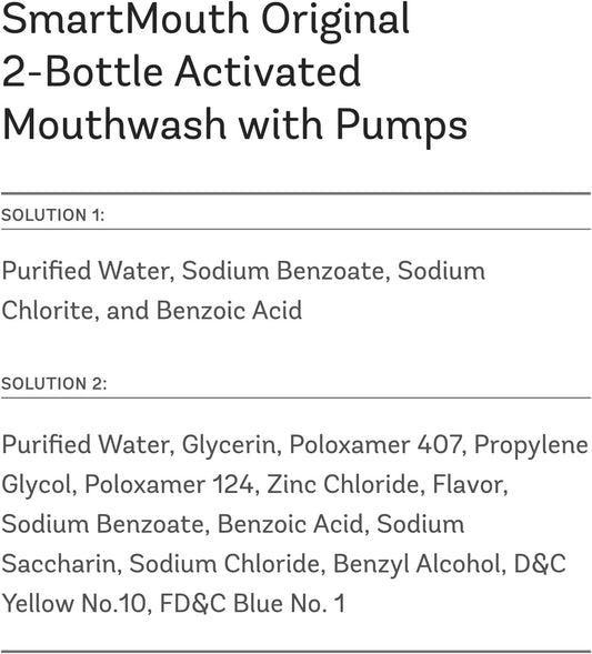 Smartmouth 2-Bottle Activated Mouthwash System With Pumps - Adult Mouthwash For Bad Breath - Twice Daily Oral Care System With Zinc Ion Technology - Fresh Mint Flavor, 32 Fl Oz (16 Oz Per Bottle)